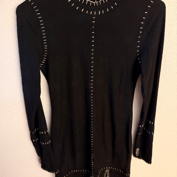 Free People Dresses & Skirts - Free People Black Long-Sleeve Top with White Stitch Trim